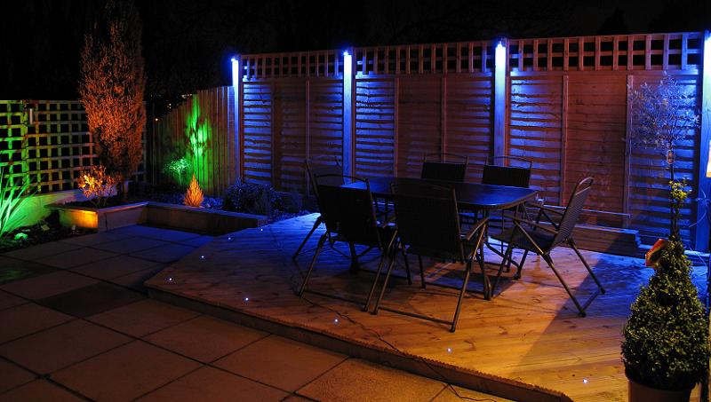 Blue garden lighting